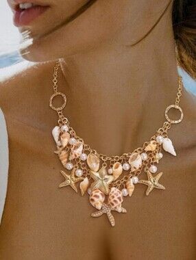 Shell Multi Stand Costume Jewelry Necklace Gold